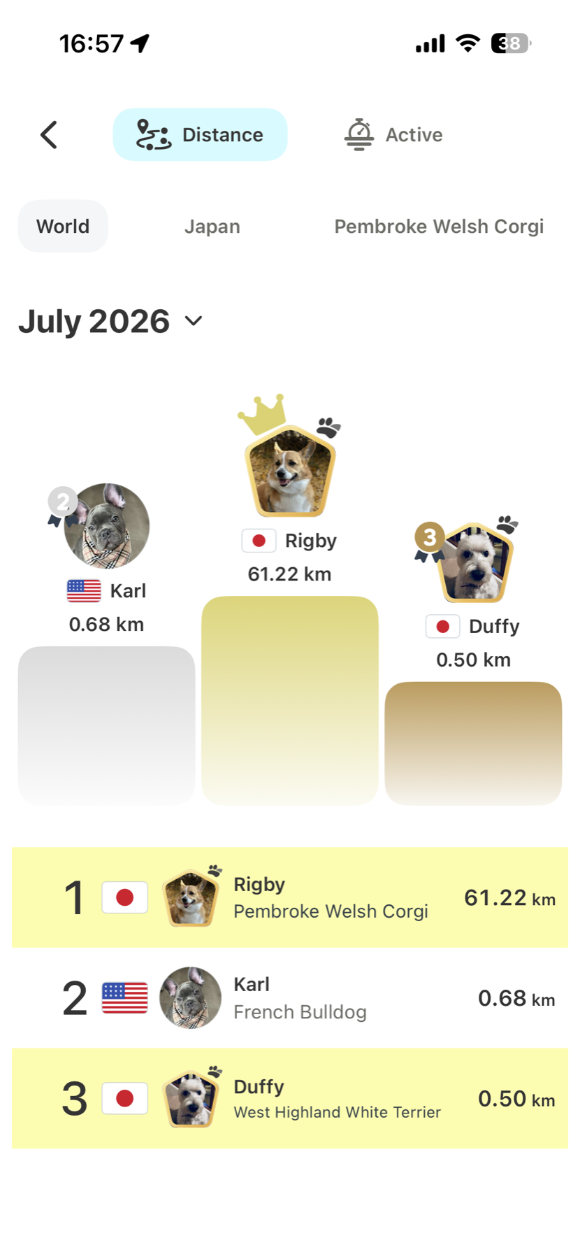 Voffi monthly distance leaderboard